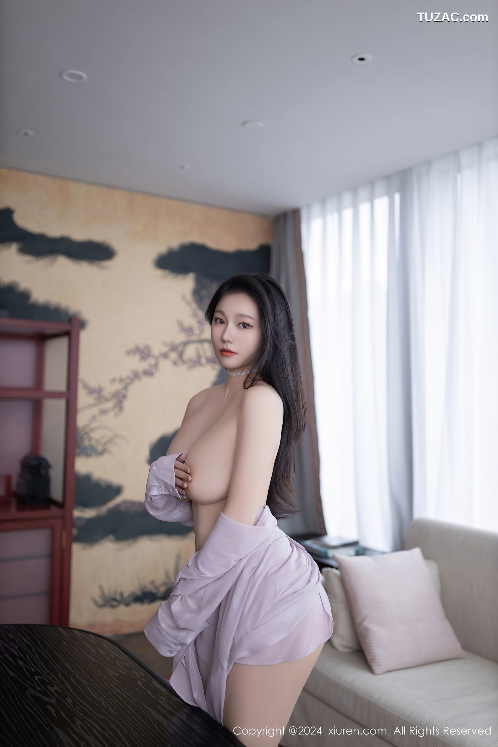 XiuRen秀人网-9009-安然anran-淡紫长衫黄色内衣-2024.08.13