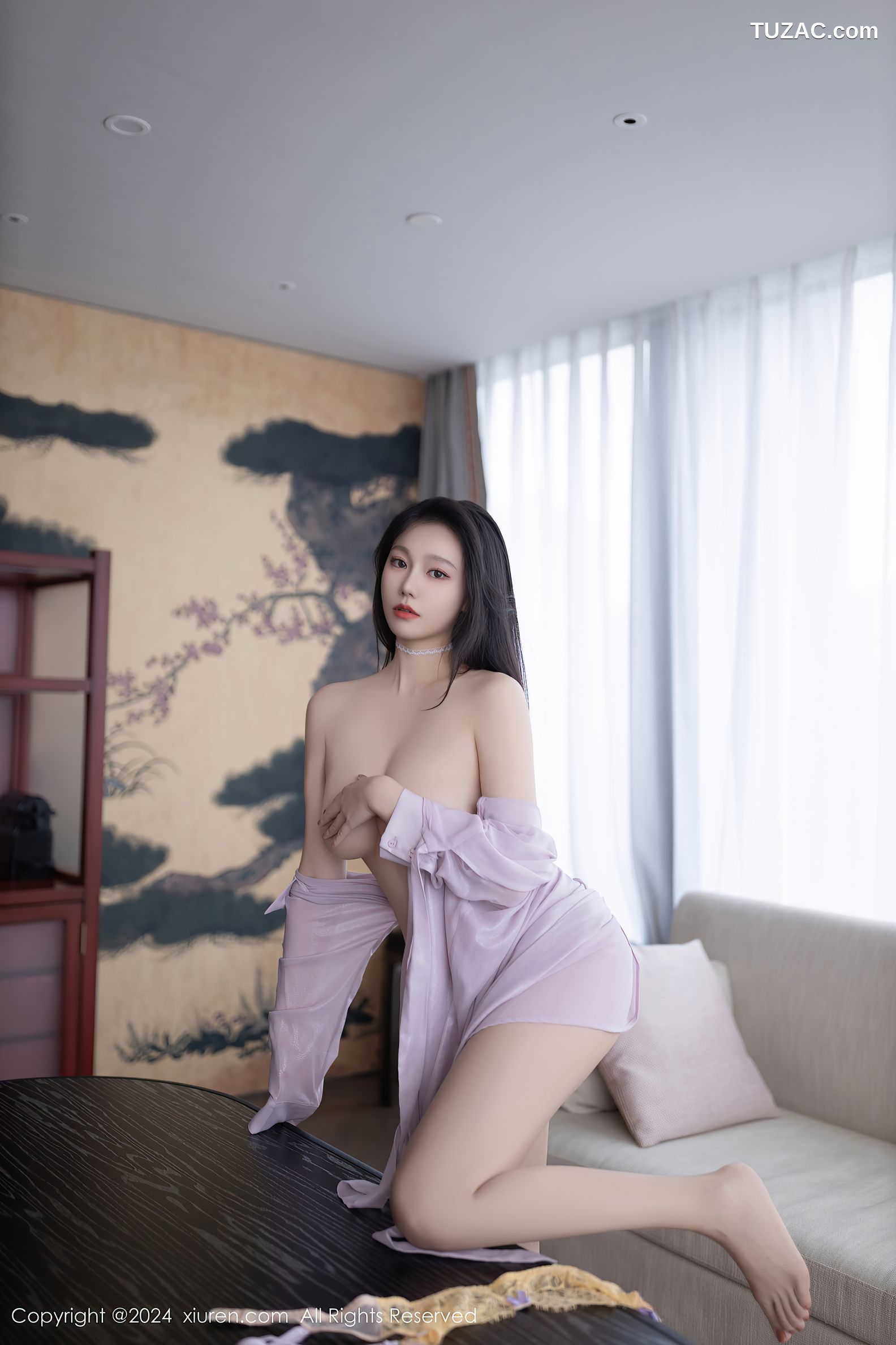 XiuRen秀人网-9009-安然anran-淡紫长衫黄色内衣-2024.08.13