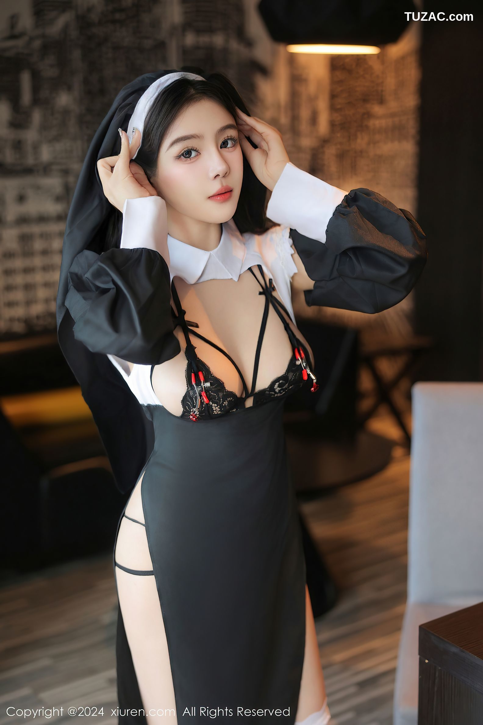 XiuRen秀人网-9045-袁圆-黑色修女服黑色情趣内衣爆乳-2024.08.21