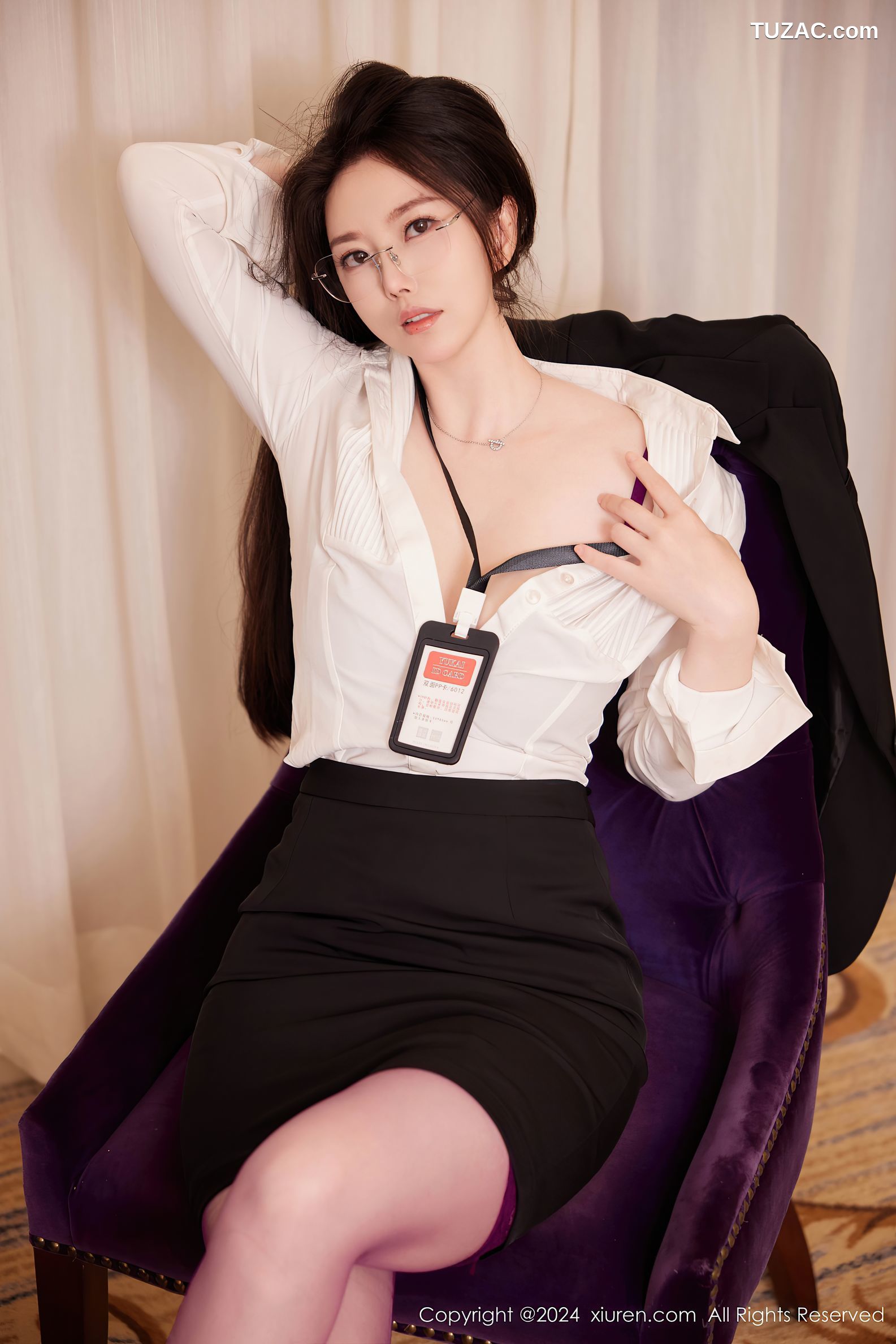 XiuRen秀人网-9131-白茹雪abby-OL黑色裙装白衬衫紫色内衣-2024.09.09