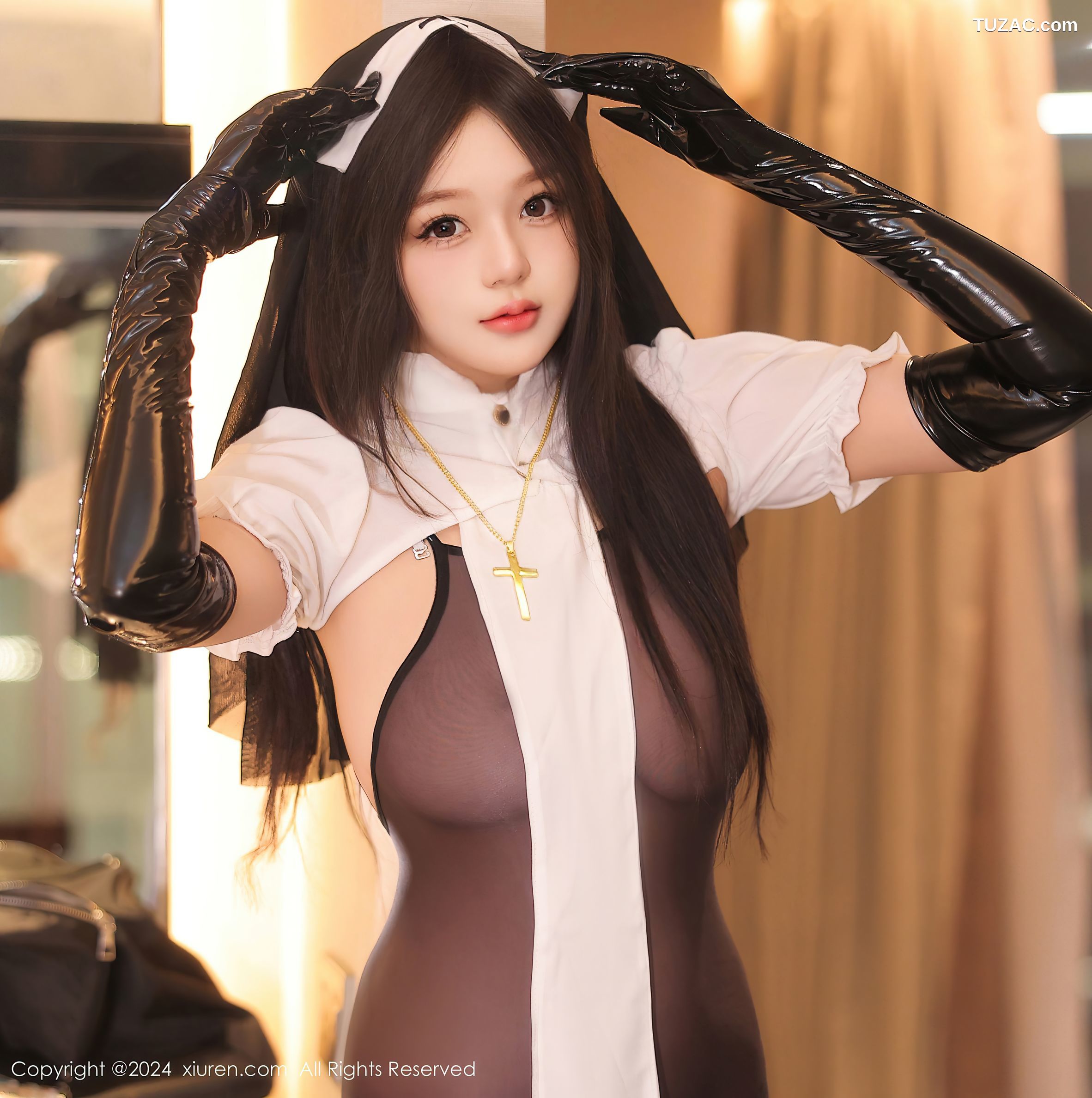 XiuRen秀人网-9152-柚柚小奶瓶-情趣修女服透视黑纱-2024.09.13