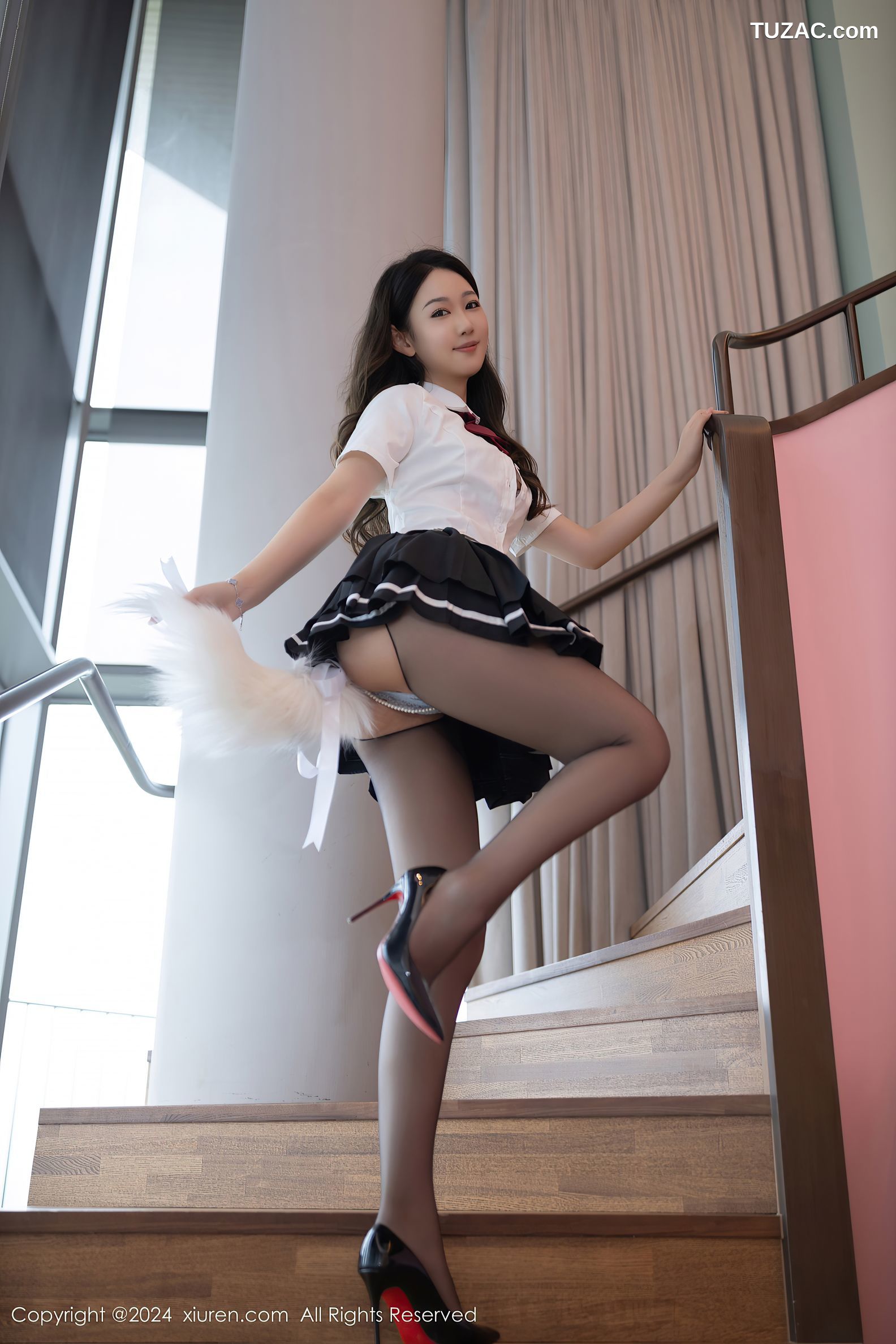 XiuRen秀人网-9174-唐安琪-学生JK制服白衬衫黑短裙黑丝白色内衣-2024.09.18