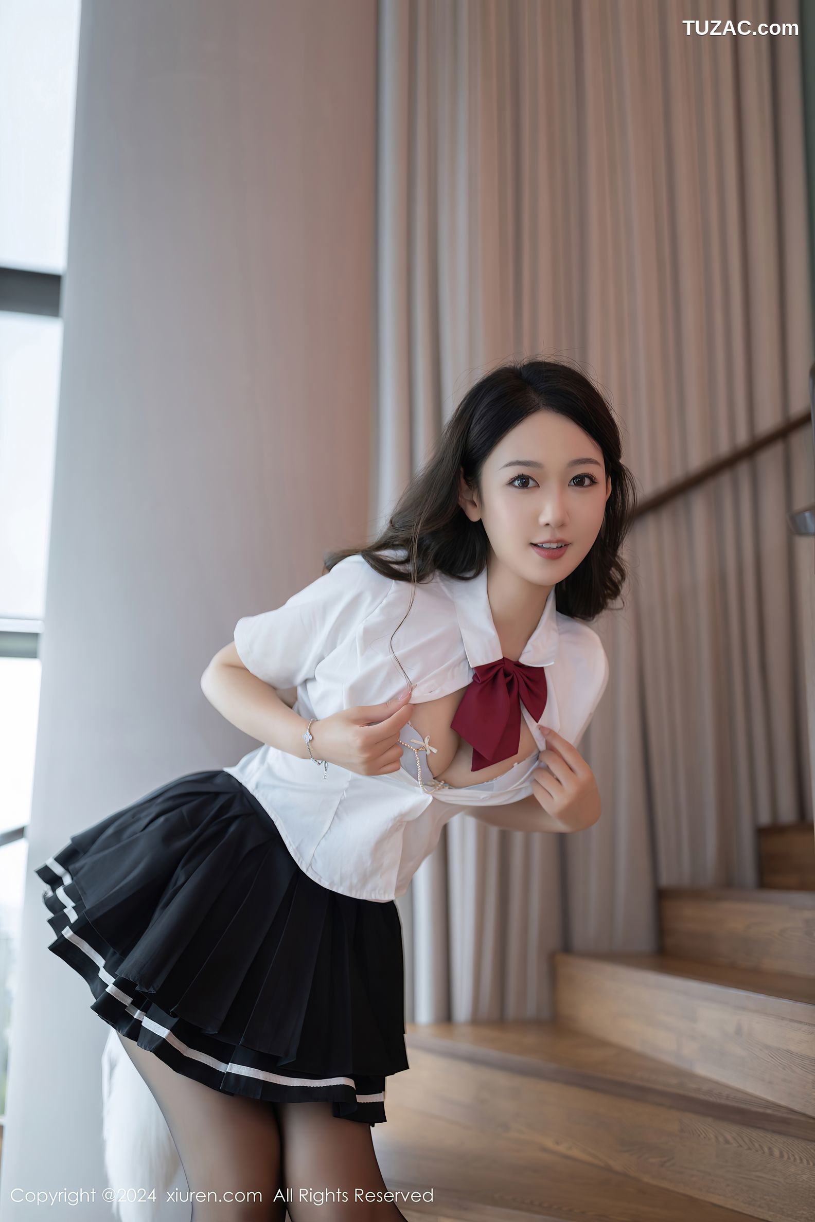 XiuRen秀人网-9174-唐安琪-学生JK制服白衬衫黑短裙黑丝白色内衣-2024.09.18