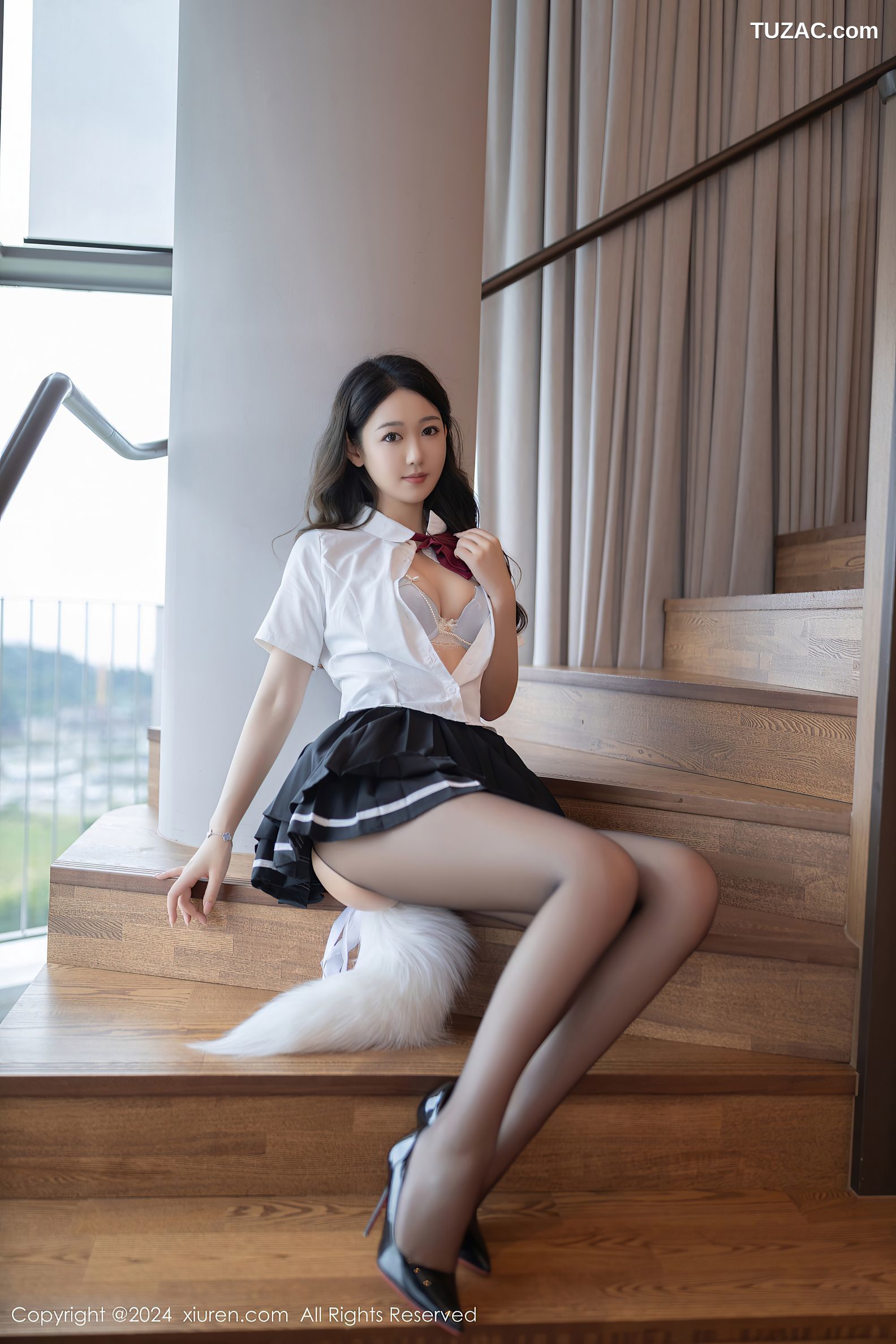 XiuRen秀人网-9174-唐安琪-学生JK制服白衬衫黑短裙黑丝白色内衣-2024.09.18
