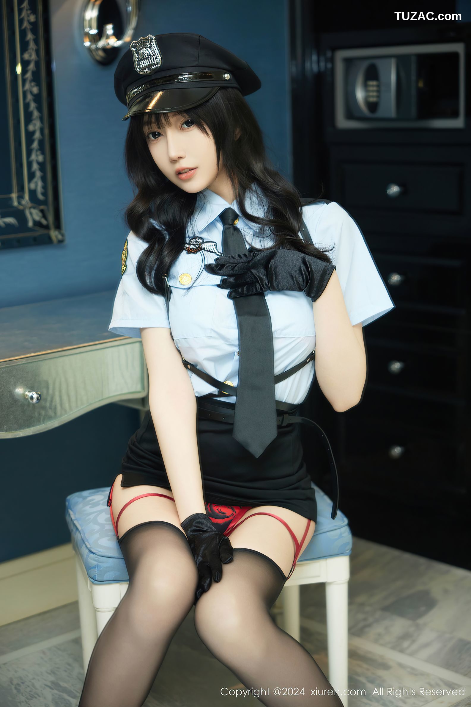 XiuRen秀人网-9185-玥儿玥er-情趣警服蓝衬衫黑短裙黑丝-2024.09.20