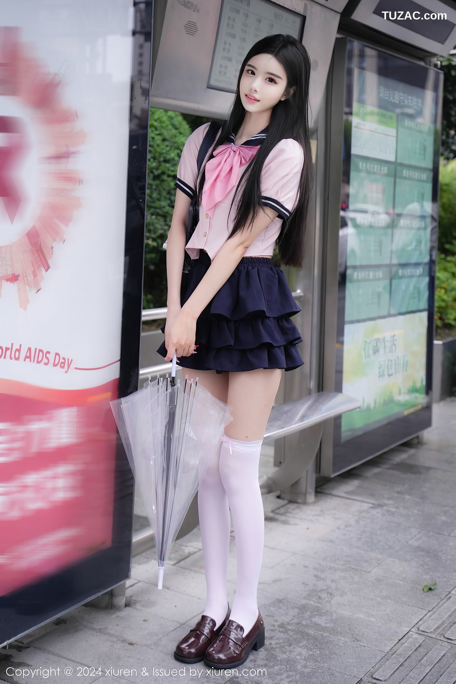 XiuRen秀人网-9224-Erikaki-淡粉JK制服深蓝短裙白色内衣爆乳-2024.09.27