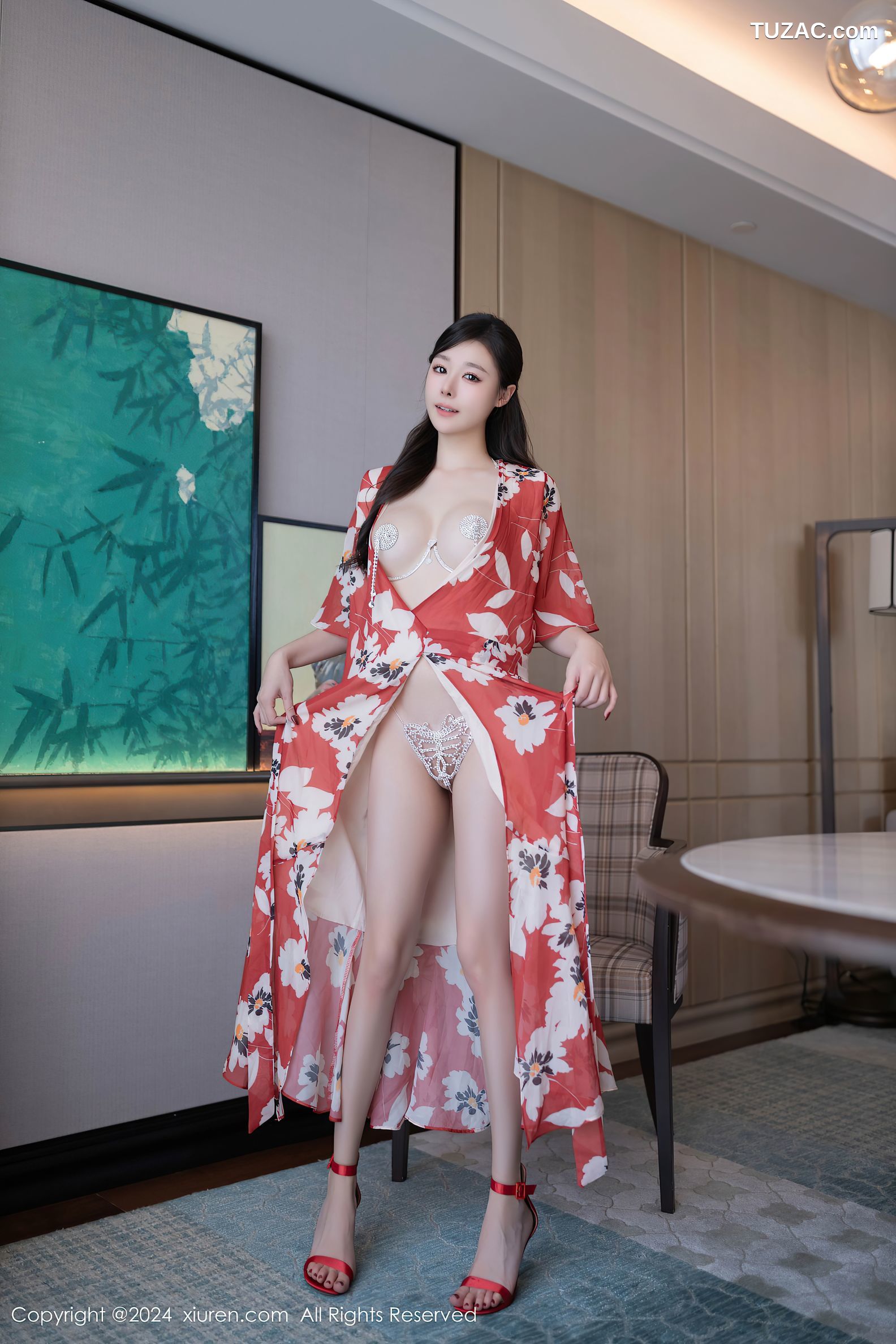XiuRen秀人网-9270-小逗逗-红色印花和服爆乳-2024.10.11
