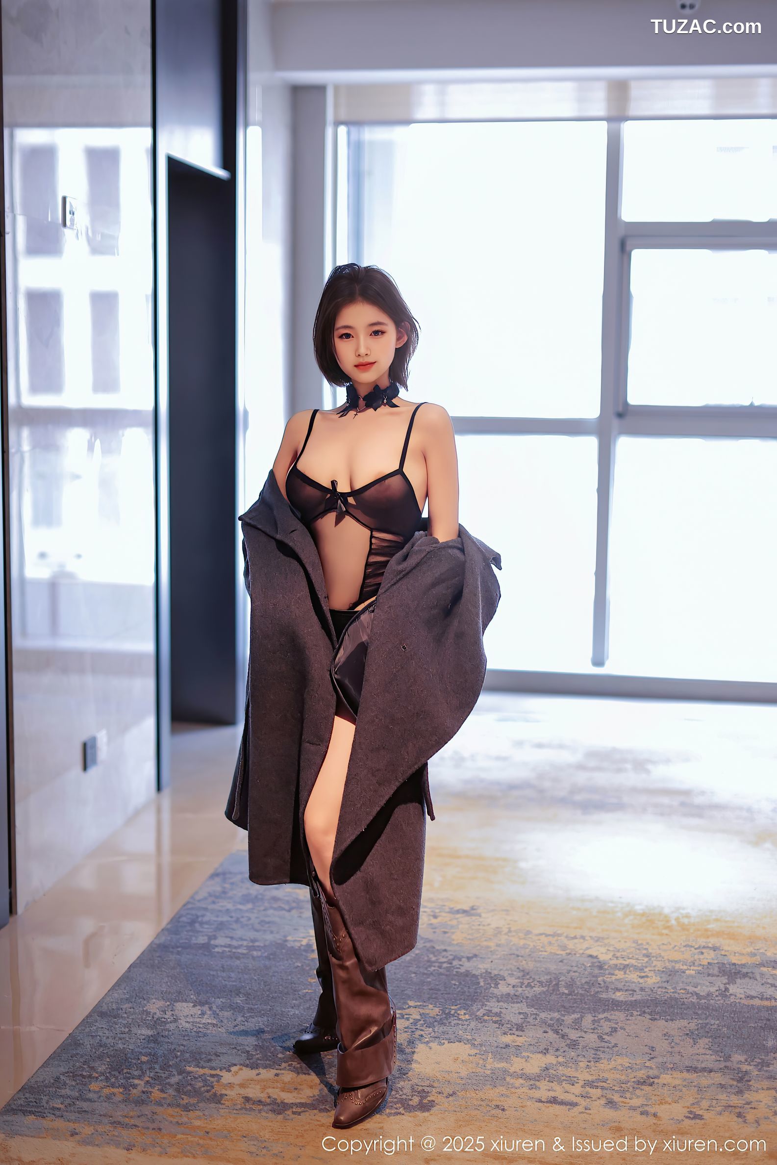 XiuRen秀人网-9727-小橘子orange-短发少女黑色轻透情趣内衣-2025.01.08