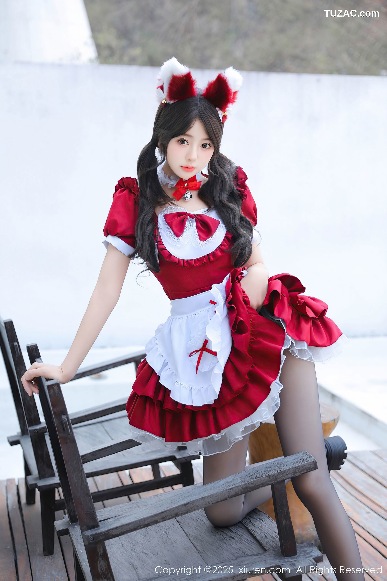 XiuRen秀人网-9814-桃妖夭-春节红色女仆短裙红色内衣爆乳-2025.01.24