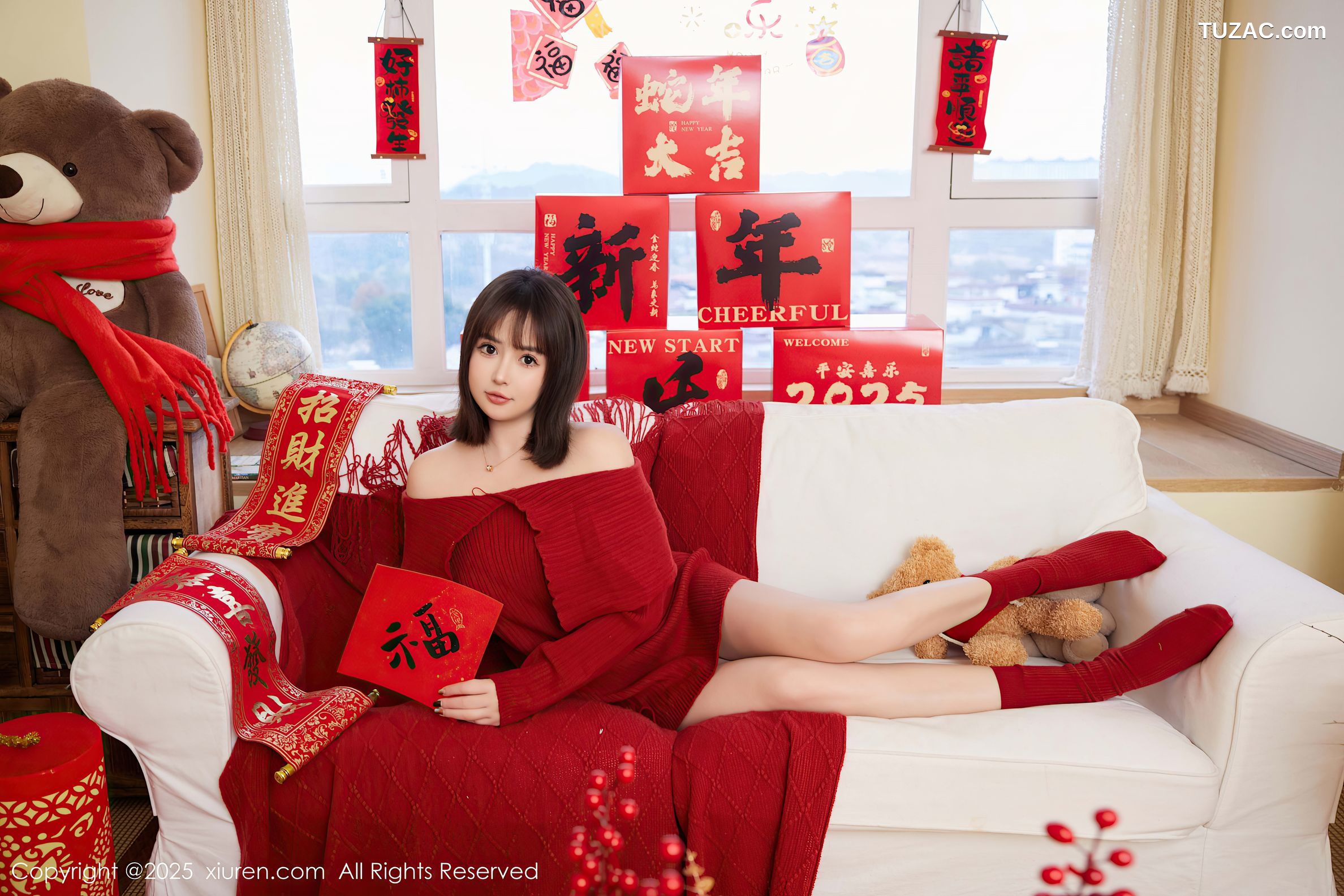 XiuRen秀人网-9818-养乐多Doll-新春特辑-红色针织衫红色内衣-2025.01.25