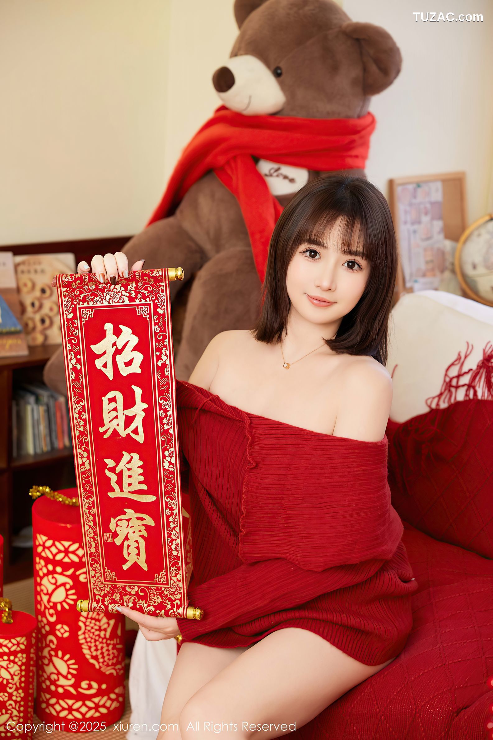 XiuRen秀人网-9818-养乐多Doll-新春特辑-红色针织衫红色内衣-2025.01.25