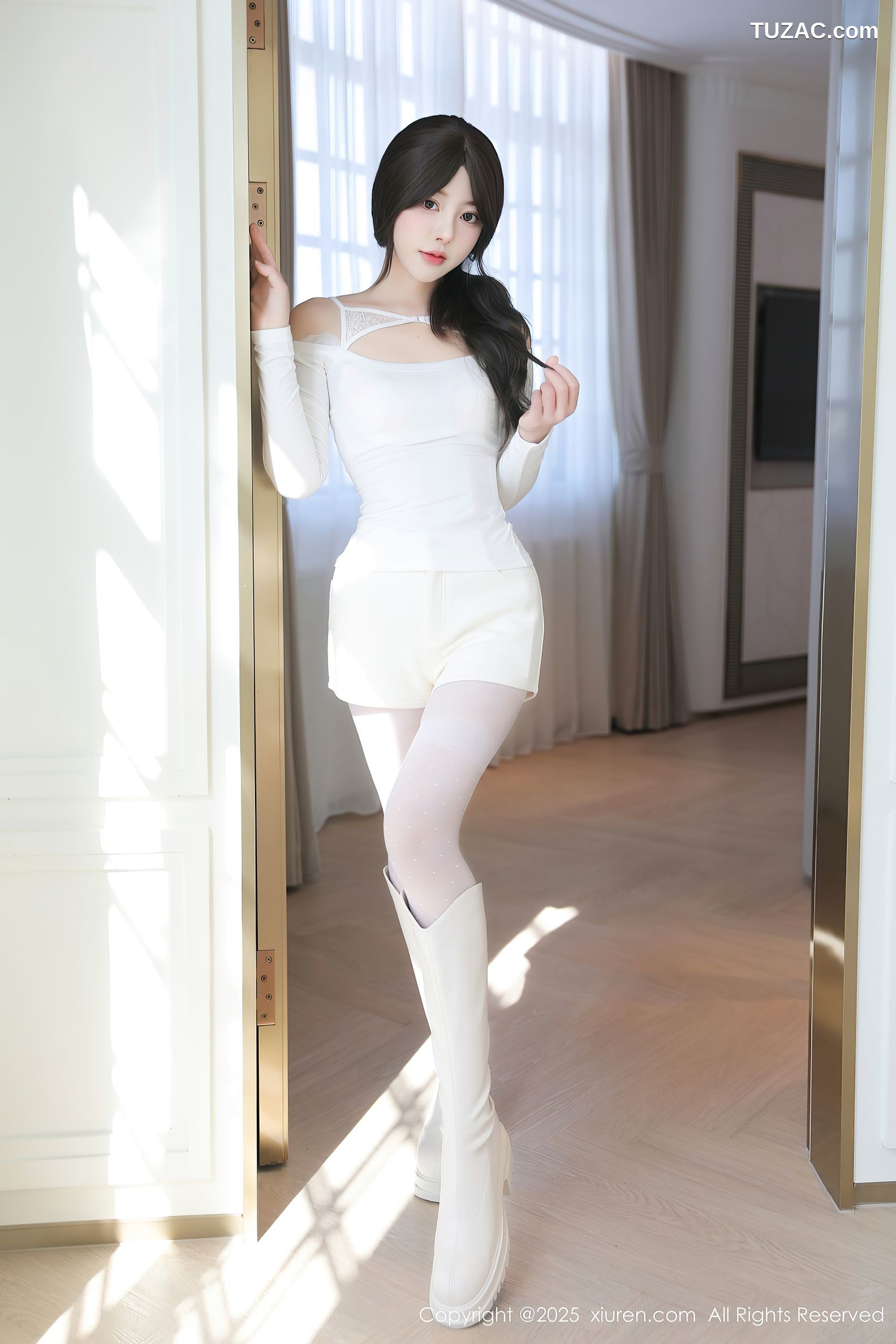 XiuRen秀人网-9887-桃妖夭-白连衣短裙-情趣女警翘臀玉体黑丝-2025.02.14
