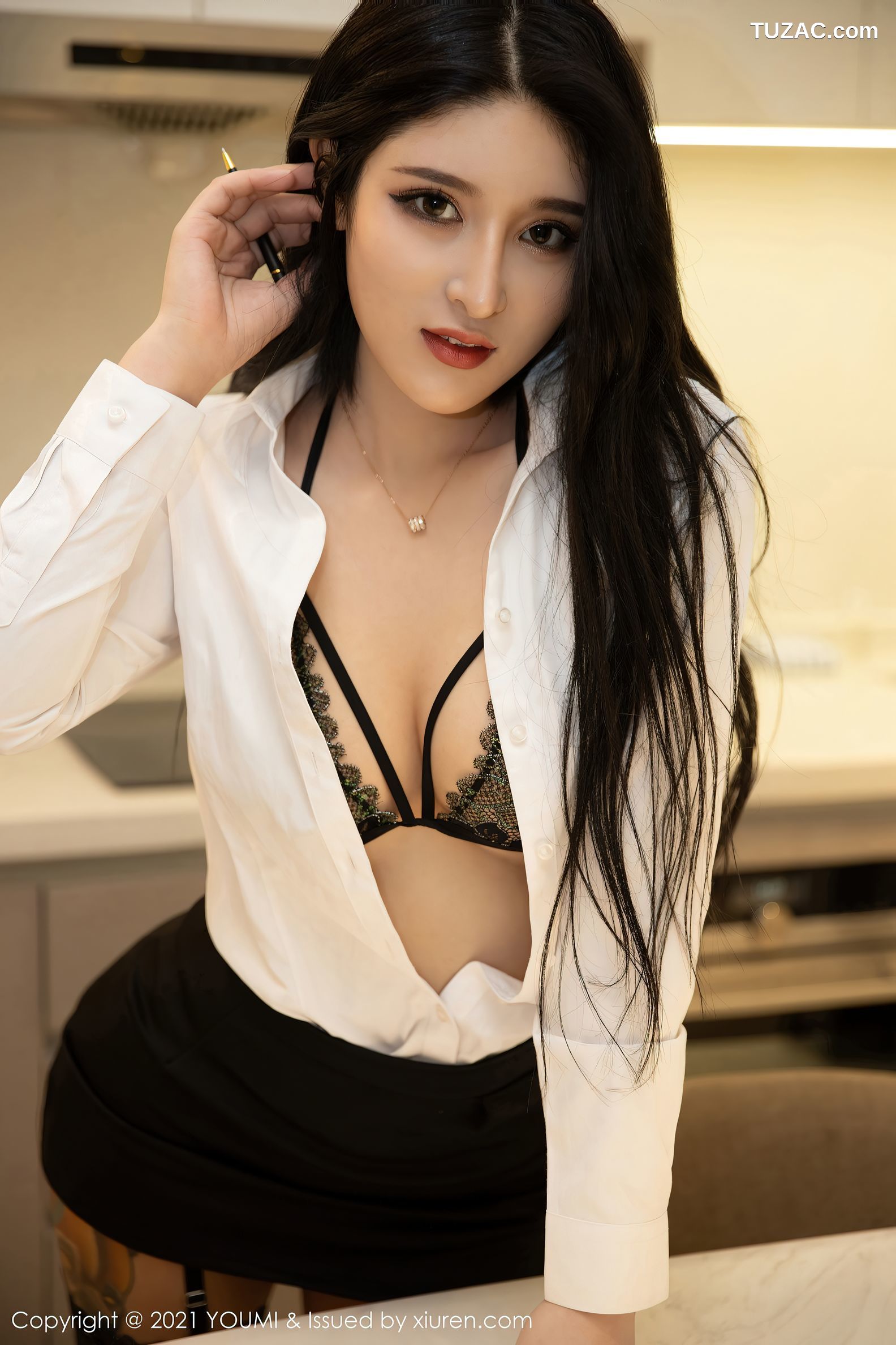 YouMi尤蜜荟-618-姝姝不是妹妹-私房半脱露黑色内衣蕾丝吊袜