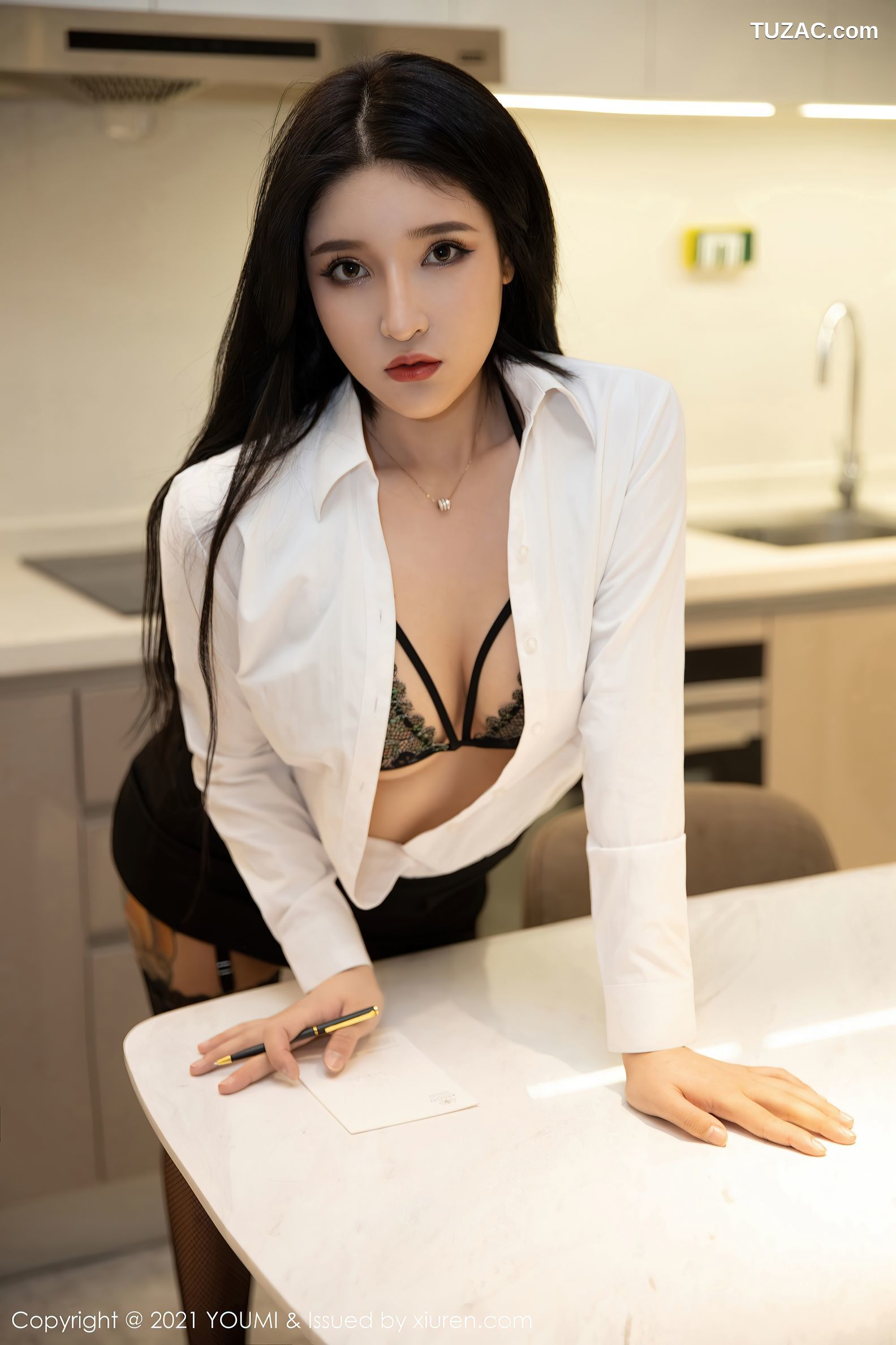 YouMi尤蜜荟-618-姝姝不是妹妹-私房半脱露黑色内衣蕾丝吊袜