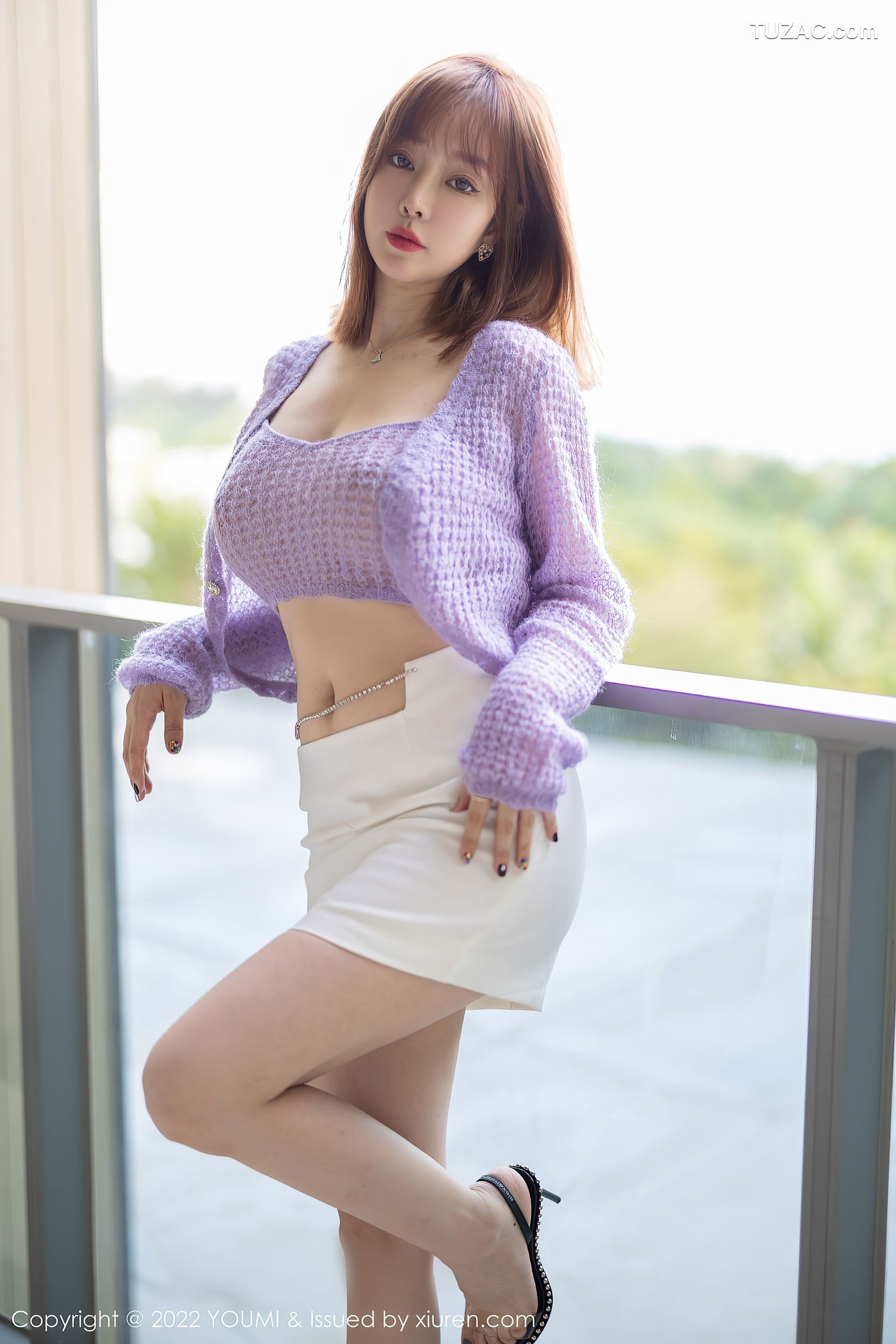 YouMi尤蜜荟-760-王雨纯-紫色针织衫白短裙