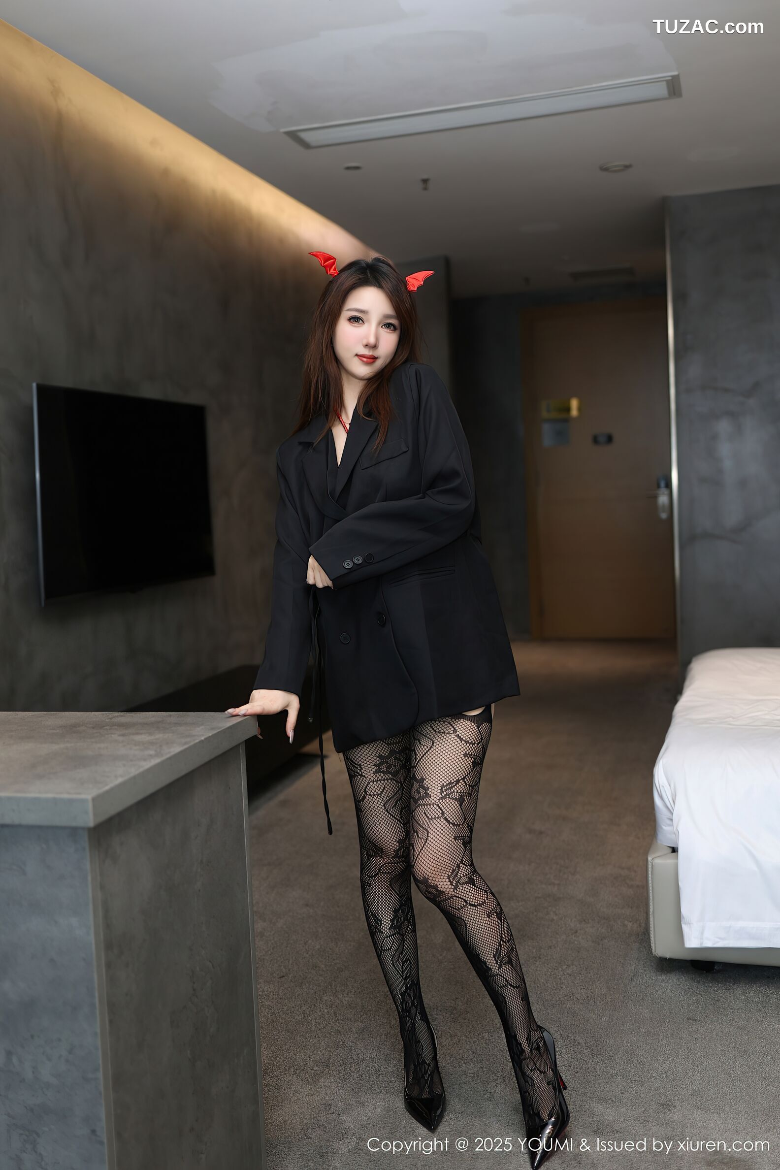 YouMi尤蜜荟-1176-桃桃·夭夭twins-黑色镂空情趣内衣小恶魔-2025.10.31